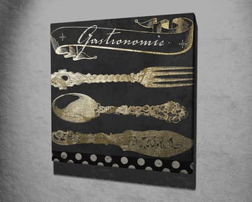 Canvastavla 45x45 cm - Stiliserade köksredskap i guld mot en mörk bakgrund - Guld / Svart - Inredning - Tavlor & posters - Canvastavla