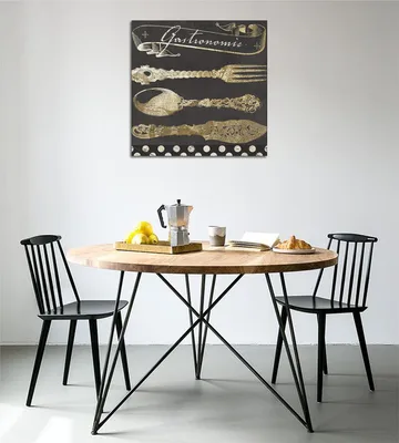 Canvastavla 45x45 cm - Stiliserade köksredskap i guld mot en mörk bakgrund - Guld / Svart - Inredning - Tavlor & posters - Canvastavla