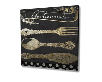 Canvastavla 45x45 cm - Stiliserade köksredskap i guld mot en mörk bakgrund - Guld / Svart - Inredning - Tavlor & posters - Canvastavla