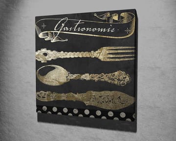 Canvastavla 45x45 cm - Stiliserade köksredskap i guld mot en mörk bakgrund - Guld / Svart - Inredning - Tavlor & posters - Canvastavla