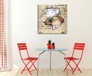 Canvastavla 45x45 cm - Stillhet med en kanna, bröd och oliver på en duk - Beige / Grön / Brun - Inredning - Tavlor & posters - Canvastavla