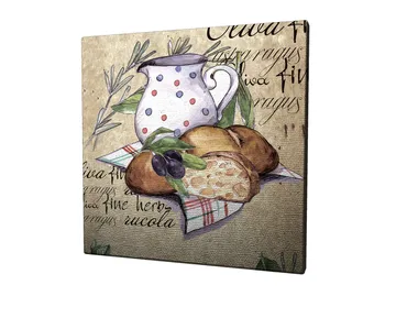 Canvastavla 45x45 cm - Stillhet med en kanna, bröd och oliver på en duk - Beige / Grön / Brun - Inredning - Tavlor & posters - Canvastavla