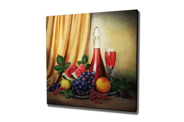 Canvastavla 45x45 cm - Stillhet med frukter och en karaff med dryck - Röd / Grön / Lila - Inredning - Tavlor & posters - Canvastavla