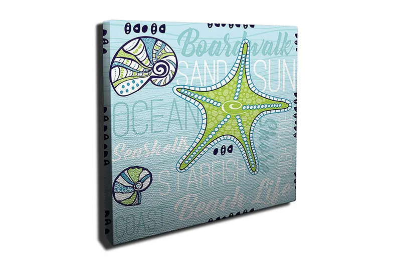Canvastavla 45x45 cm - Stjärna i havet med snäckor och texturerade bakgrunder - Ljusblå / Grön / Mörkblå - Inredning - Tavlor & posters - Canvastavla