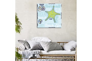 Canvastavla 45x45 cm - Stjärna i havet med snäckor och texturerade bakgrunder - Ljusblå / Grön / Mörkblå - Inredning - Tavlor & posters - Canvastavla