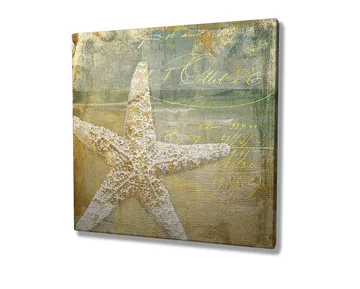 Canvastavla 45x45 cm - Stjärna i sand med vintage-inspirerad bakgrund - Guld / Beige / Ljusblå - Inredning - Tavlor & posters - Canvastavla