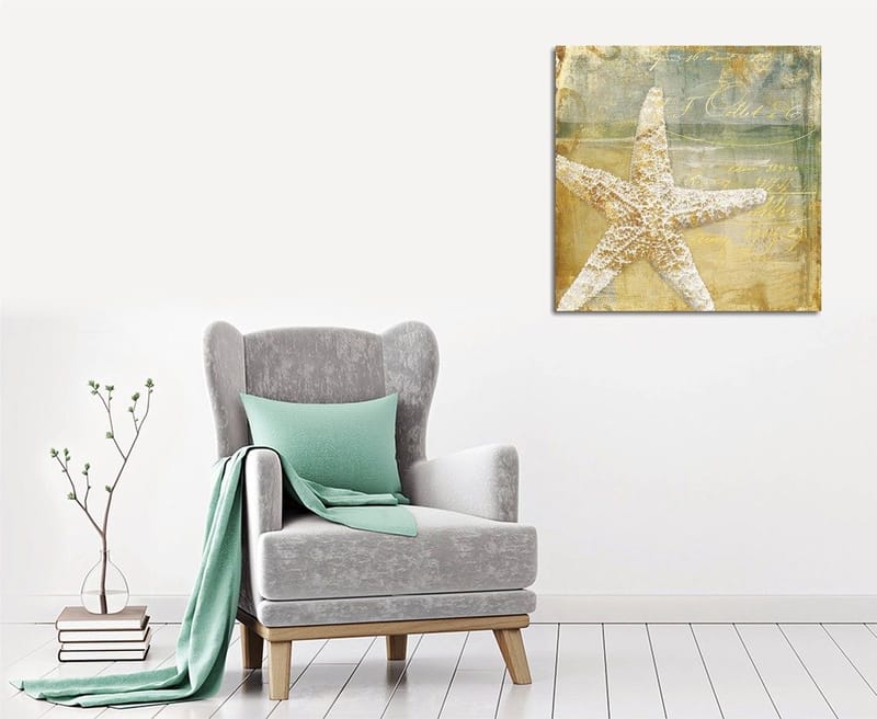 Canvastavla 45x45 cm - Stjärna i sand med vintage-inspirerad bakgrund, Guld / Beige / Ljusblå