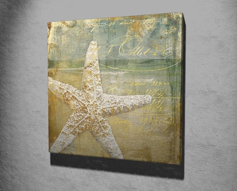 Canvastavla 45x45 cm - Stjärna i sand med vintage-inspirerad bakgrund - Guld / Beige / Ljusblå - Inredning - Tavlor & posters - Canvastavla