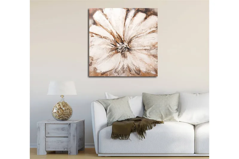 Canvastavla 45x45 cm - Storslagen blomma i mjuka, neutrala toner - Vit / Beige / Brun - Inredning - Tavlor & posters - Canvastavla