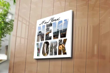 Canvastavla 45x45 cm - Storslagen collage av New Yorks ikoniska landmärken - Gult / Blått / Grått - Inredning - Tavlor & posters - Canvastavla