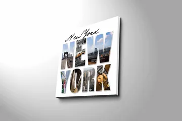 Canvastavla 45x45 cm - Storslagen collage av New Yorks ikoniska landmärken - Gult / Blått / Grått - Inredning - Tavlor & posters - Canvastavla