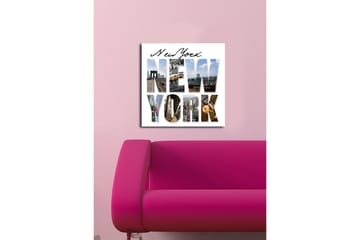 Canvastavla 45x45 cm - Storslagen collage av New Yorks ikoniska landmärken - Gult / Blått / Grått - Inredning - Tavlor & posters - Canvastavla