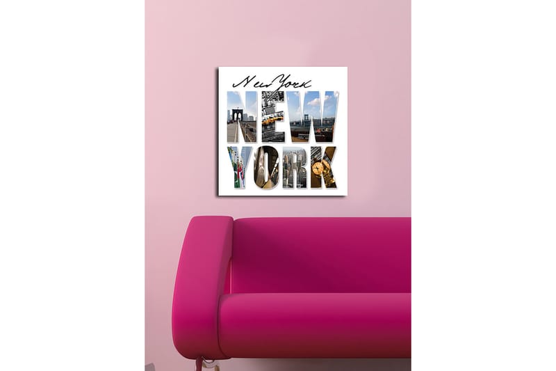 Canvastavla 45x45 cm - Storslagen collage av New Yorks ikoniska landmärken - Gult / Blått / Grått - Inredning - Tavlor & posters - Canvastavla