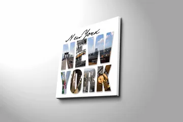 Canvastavla 45x45 cm - Storslagen collage av New Yorks ikoniska landmärken - Gult / Blått / Grått - Inredning - Tavlor & posters - Canvastavla