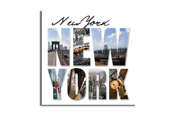 Canvastavla 45x45 cm - Storslagen collage av New Yorks ikoniska landmärken - Gult / Blått / Grått - Inredning - Tavlor & posters - Canvastavla