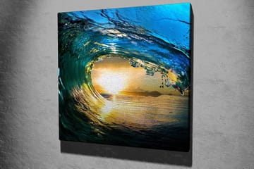 Canvastavla 45x45 cm - Storslagen våg som fångar solnedgångens ljus - Blå / Grön / Gyllene - Inredning - Tavlor & posters - Canvastavla