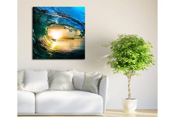 Canvastavla 45x45 cm - Storslagen våg som fångar solnedgångens ljus - Blå / Grön / Gyllene - Inredning - Tavlor & posters - Canvastavla