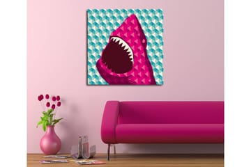 Canvastavla 45x45 cm - Stort, öppet hajhuvud i en färgglad stil - Rosa / Turkos / Vit - Inredning - Tavlor & posters - Canvastavla