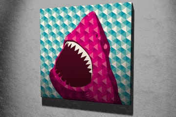 Canvastavla 45x45 cm - Stort, öppet hajhuvud i en färgglad stil - Rosa / Turkos / Vit - Inredning - Tavlor & posters - Canvastavla