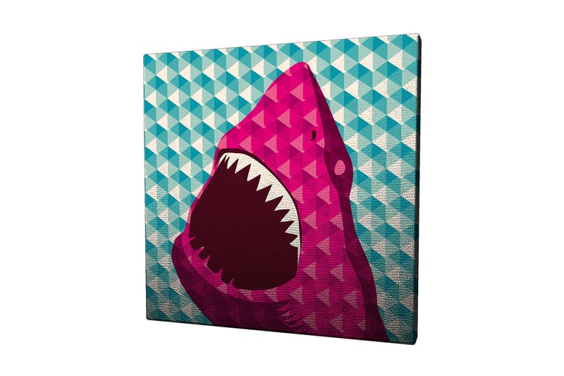 Canvastavla 45x45 cm - Stort, öppet hajhuvud i en färgglad stil, Rosa / Turkos / Vit