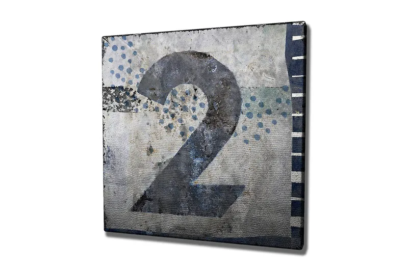 Canvastavla 45x45 cm - Stort nummer två i en abstrakt komposition - Blå / Grå / Vit - Inredning - Tavlor & posters - Canvastavla