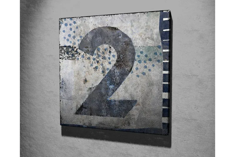 Canvastavla 45x45 cm - Stort nummer två i en abstrakt komposition - Blå / Grå / Vit - Inredning - Tavlor & posters - Canvastavla