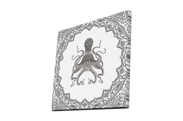 Canvastavla 45x45 cm - Svart bläckteckning av en bläckfisk omgiven av intrikata mönster - Svart / Vitt - Inredning - Tavlor & posters - Canvastavla