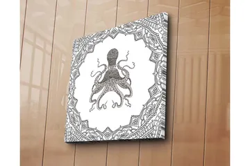 Canvastavla 45x45 cm - Svart bläckteckning av en bläckfisk omgiven av intrikata mönster - Svart / Vitt - Inredning - Tavlor & posters - Canvastavla
