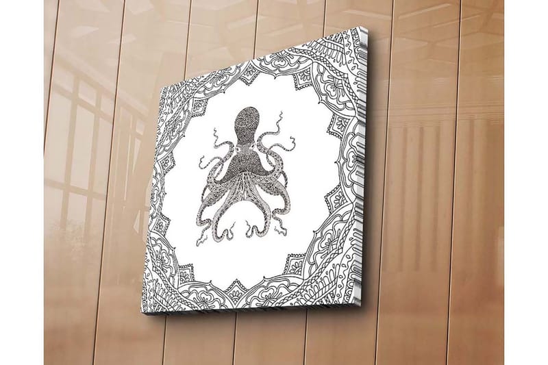 Canvastavla 45x45 cm - Svart bläckteckning av en bläckfisk omgiven av intrikata mönster - Svart / Vitt - Inredning - Tavlor & posters - Canvastavla