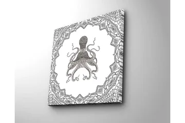 Canvastavla 45x45 cm - Svart bläckteckning av en bläckfisk omgiven av intrikata mönster - Svart / Vitt - Inredning - Tavlor & posters - Canvastavla