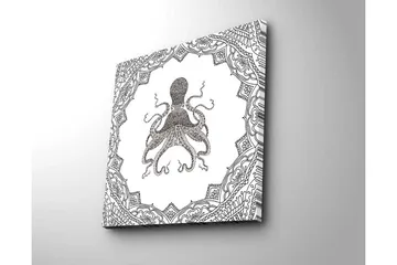 Canvastavla 45x45 cm - Svart bläckteckning av en bläckfisk omgiven av intrikata mönster - Svart / Vitt - Inredning - Tavlor & posters - Canvastavla