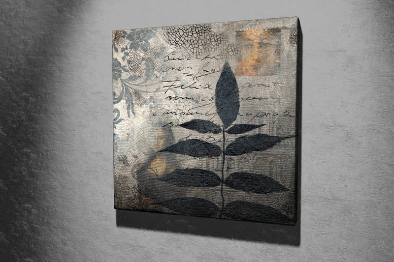 Canvastavla 45x45 cm - Svart bladverk mot en abstrakt bakgrund - Svart / Grå / Beige - Inredning - Tavlor & posters - Canvastavla