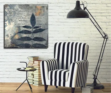 Canvastavla 45x45 cm - Svart bladverk mot en abstrakt bakgrund - Svart / Grå / Beige - Inredning - Tavlor & posters - Canvastavla