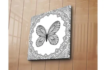 Canvastavla 45x45 cm - Svart fjäril med detaljerad mönsterinramning - Svart / Vitt - Inredning - Tavlor & posters - Canvastavla