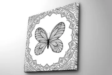 Canvastavla 45x45 cm - Svart fjäril med detaljerad mönsterinramning - Svart / Vitt - Inredning - Tavlor & posters - Canvastavla