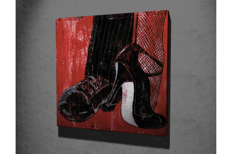 Canvastavla 45x45 cm - Svart och röd skomodell med eleganta detaljer - Röd / Svart / Vit - Inredning - Tavlor & posters - Canvastavla