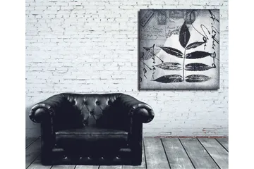 Canvastavla 45x45 cm - Svart silhuett av blad mot en grå bakgrund med handskriven text och poststämplar - Svart / Grå - Inredning - Tavlor & posters - Canvastavla