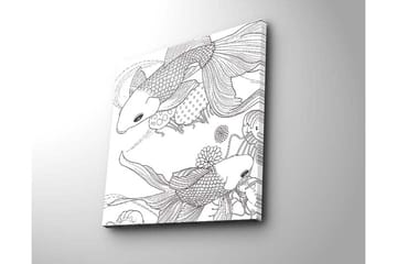 Canvastavla 45x45 cm - Svartvita koi-fiskar i en lekfull komposition - Svart / Vit - Inredning - Tavlor & posters - Canvastavla