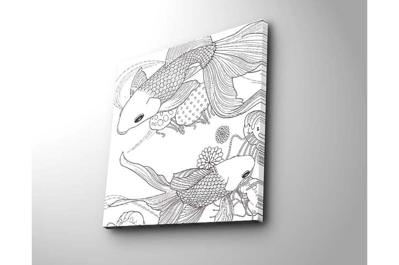 Canvastavla 45x45 cm - Svartvita koi-fiskar i en lekfull komposition - Svart / Vit - Inredning - Tavlor & posters - Canvastavla