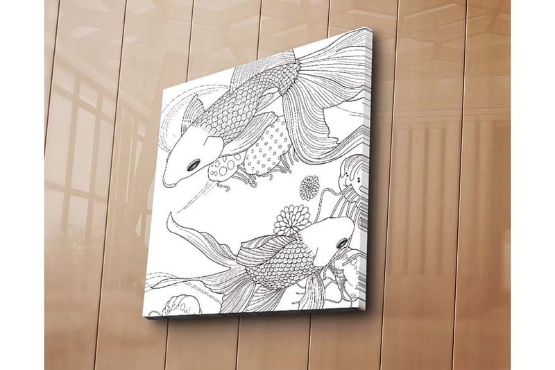 Canvastavla 45x45 cm - Svartvita koi-fiskar i en lekfull komposition - Svart / Vit - Inredning - Tavlor & posters - Canvastavla