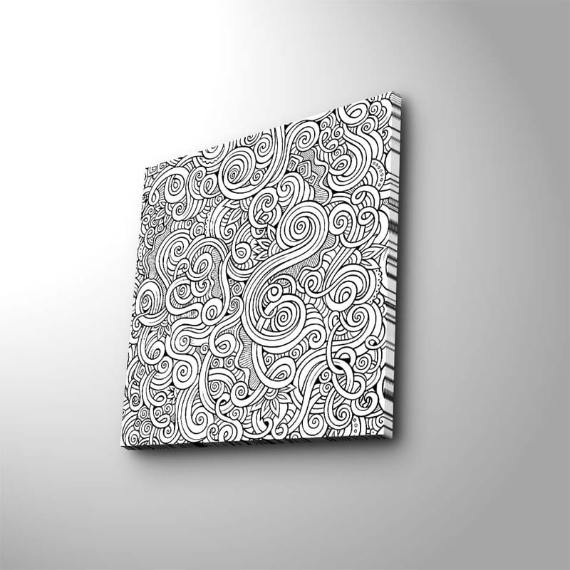 Canvastavla 45x45 cm - Svartvitt mönster med svängda linjer och spiraler, Svart / Vitt