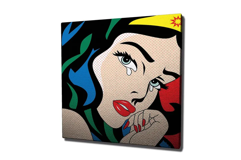 Canvastavla 45x45 cm - Tårfylld kvinna med starka färger och dramatisk uttryck - Röd / Blå / Grön - Inredning - Tavlor & posters - Canvastavla