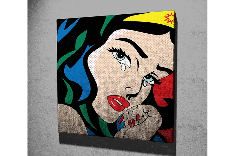 Canvastavla 45x45 cm - Tårfylld kvinna med starka färger och dramatisk uttryck - Röd / Blå / Grön - Inredning - Tavlor & posters - Canvastavla