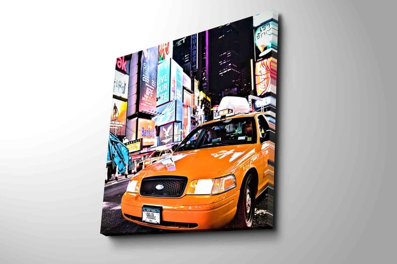 Canvastavla 45x45 cm - Taxis i neonupplysta stadsmiljö - Orange / Svart / Blå - Inredning - Tavlor & posters - Canvastavla