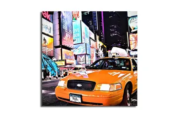 Canvastavla 45x45 cm - Taxis i neonupplysta stadsmiljö - Orange / Svart / Blå - Inredning - Tavlor & posters - Canvastavla