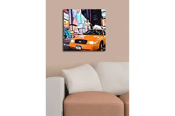 Canvastavla 45x45 cm - Taxis i neonupplysta stadsmiljö - Orange / Svart / Blå - Inredning - Tavlor & posters - Canvastavla