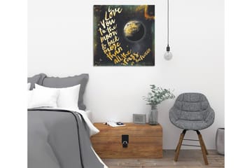 Canvastavla 45x45 cm - Text med kärleksbudskap och en jordglob i rymden - Guld / Svart / Blå - Inredning - Tavlor & posters - Canvastavla