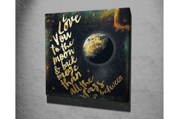 Canvastavla 45x45 cm - Text med kärleksbudskap och en jordglob i rymden - Guld / Svart / Blå - Inredning - Tavlor & posters - Canvastavla