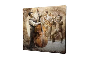 Canvastavla 45x45 cm - Tre musiker som spelar jazz med kontrabas, saxofon och trumpet - Brun / Beige / Grå - Inredning - Tavlor & posters - Canvastavla
