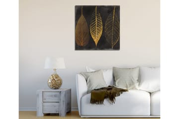Canvastavla 45x45 cm - Tre stiliserade löv i guld mot en svart bakgrund - Guld / Svart - Inredning - Tavlor & posters - Canvastavla